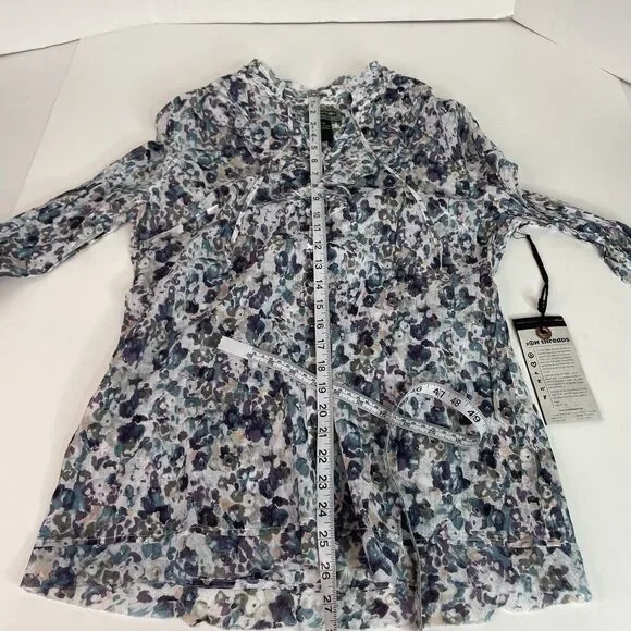 New 2OH Threads Blouse Top, Large, Purple And Grey Floral, 2W39004, Button Up - Picture 7 of 8